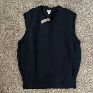 NWT J. Crew Dark Blue V-Neck Cable Knit Sweater Vest Men’s Size XL
